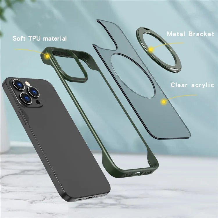 For iPhone 14 Pro Case Magnetic TPU+Acrylic Phone Back Shell with Metal Bracket
