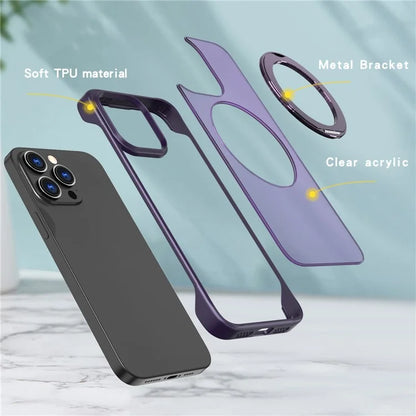 For iPhone 14 Pro Case Magnetic TPU+Acrylic Phone Back Shell with Metal Bracket