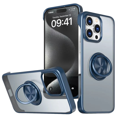 For iPhone 15 Pro Frameless Phone Case Ring Kickstand TPU+Acrylic Back Cover
