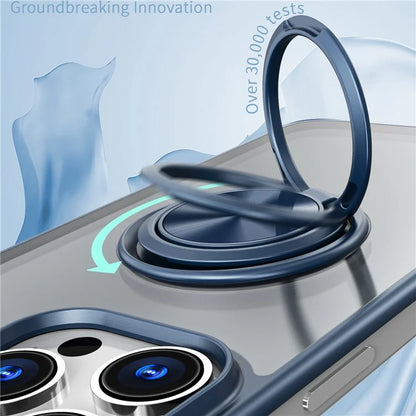 For iPhone 15 Pro Frameless Phone Case Ring Kickstand TPU+Acrylic Back Cover