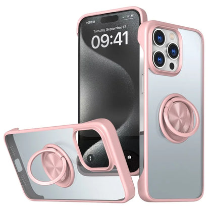 For iPhone 15 Pro Frameless Phone Case Ring Kickstand TPU+Acrylic Back Cover