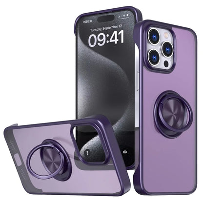 For iPhone 15 Pro Frameless Phone Case Ring Kickstand TPU+Acrylic Back Cover