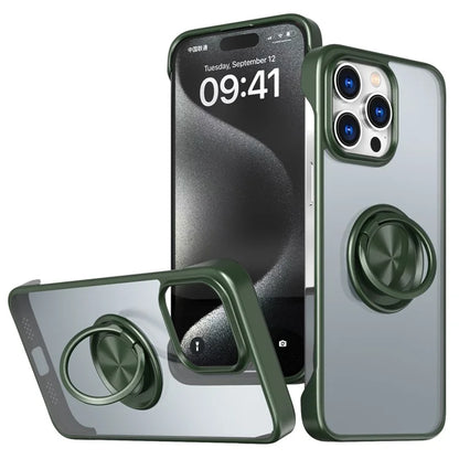 For iPhone 15 Pro Frameless Phone Case Ring Kickstand TPU+Acrylic Back Cover