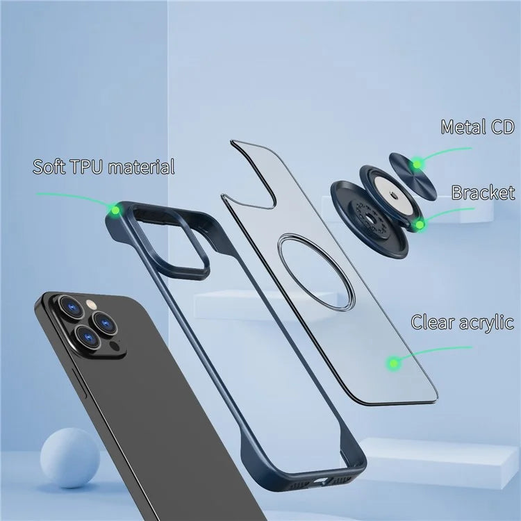 For iPhone 14 Pro Case Ring Kickstand Ultra-Thin Frameless Phone Cover
