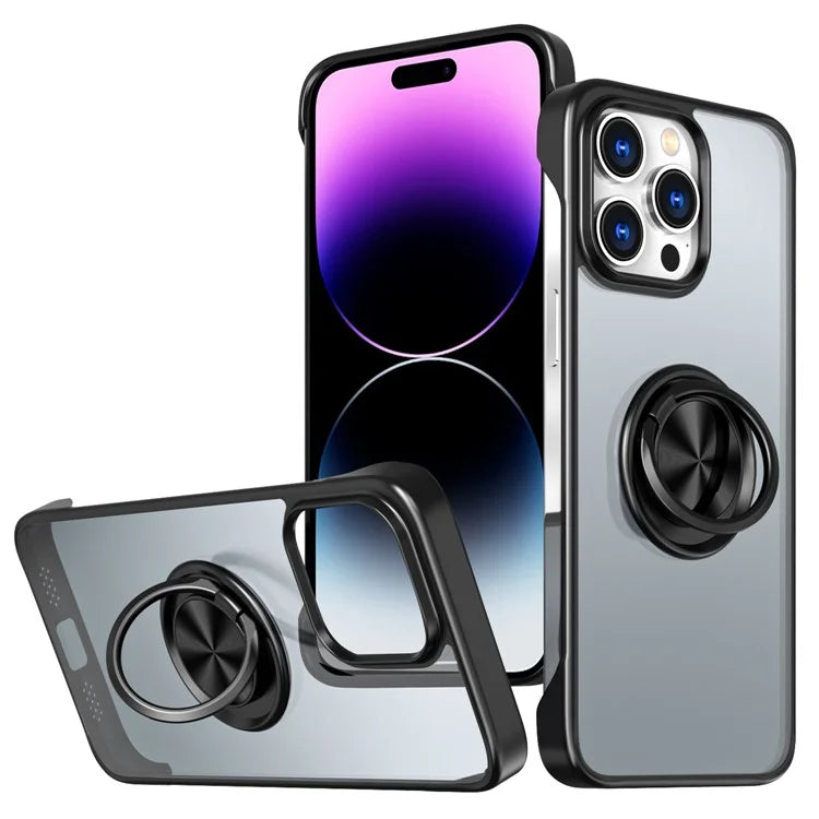 For iPhone 14 Pro Case Ring Kickstand Ultra-Thin Frameless Phone Cover