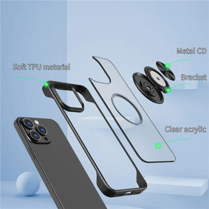 For iPhone 14 Pro Case Ring Kickstand Ultra-Thin Frameless Phone Cover