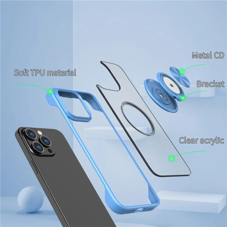 For iPhone 14 Pro Case Ring Kickstand Ultra-Thin Frameless Phone Cover