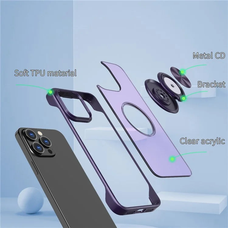 For iPhone 14 Pro Case Ring Kickstand Ultra-Thin Frameless Phone Cover