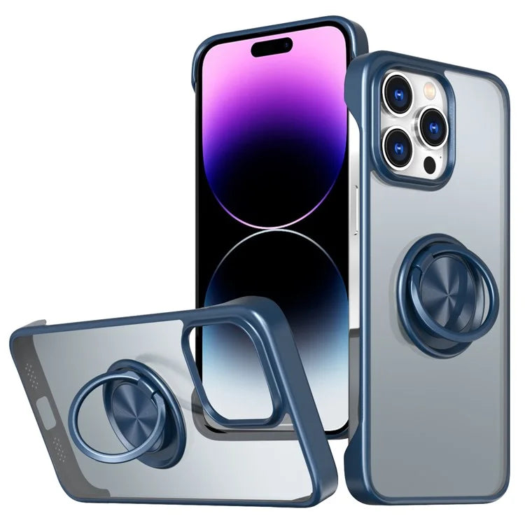 For iPhone 14 Pro Max Case Borderless Design Ring Kickstand Phone Cover