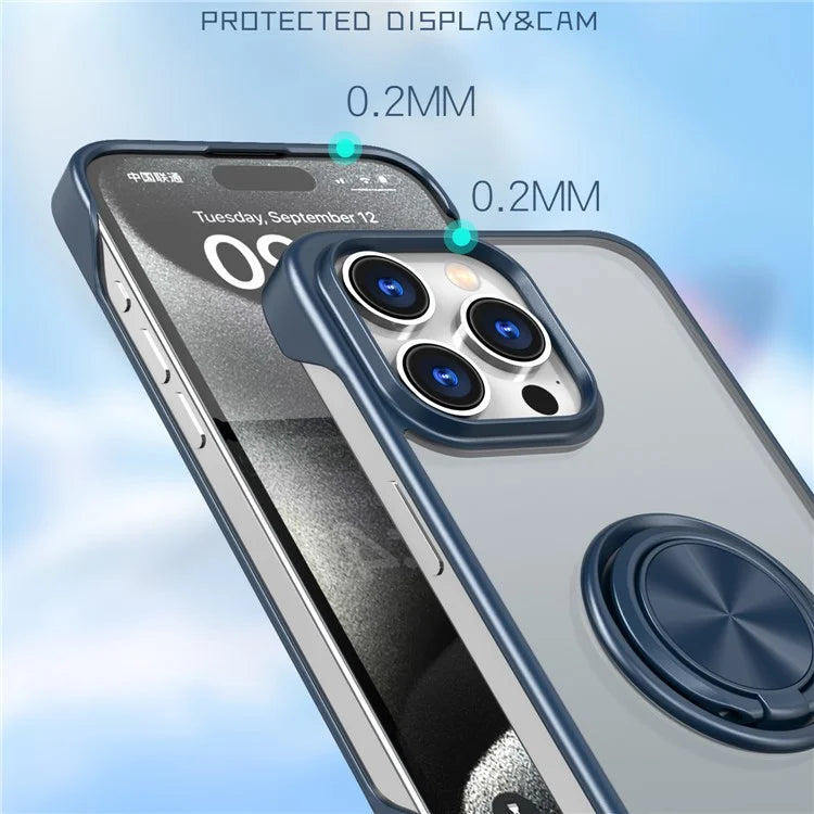 For iPhone 14 Pro Max Case Borderless Design Ring Kickstand Phone Cover