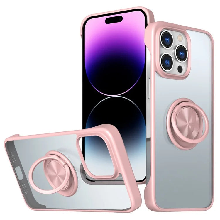 For iPhone 14 Pro Max Case Borderless Design Ring Kickstand Phone Cover