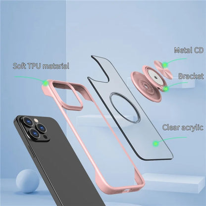 For iPhone 14 Pro Max Case Borderless Design Ring Kickstand Phone Cover