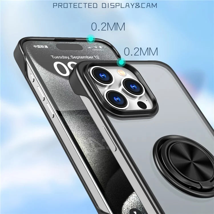 For iPhone 14 Pro Max Case Borderless Design Ring Kickstand Phone Cover