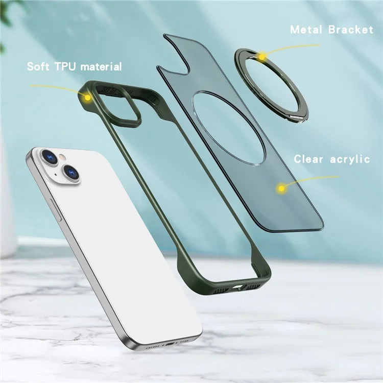 For iPhone 14 Case Kickstand Frameless Phone Cover Compatible with MagSafe