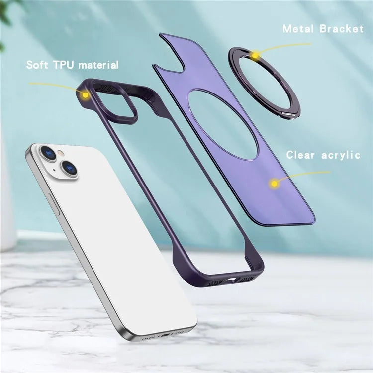 For iPhone 14 Case Kickstand Frameless Phone Cover Compatible with MagSafe