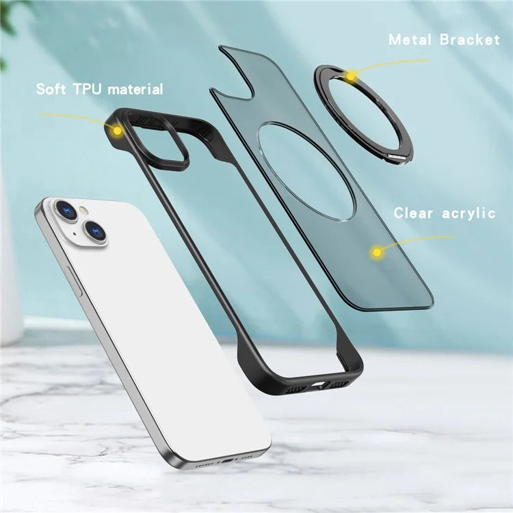 For iPhone 14 Case Kickstand Frameless Phone Cover Compatible with MagSafe