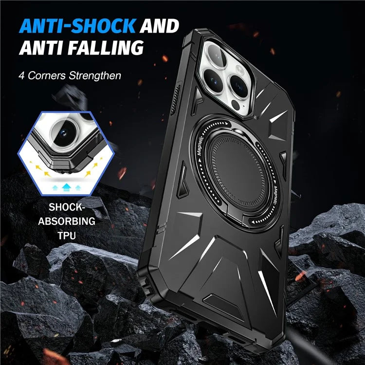 For iPhone 12 Pro Max 6.7 inch Case Magnetic Anti-fall TPU+PC Kickstand Protective Back Shell
