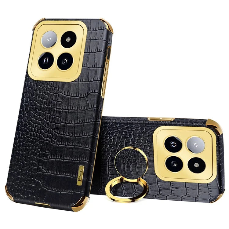 For Xiaomi 14 Pro Case Crocodile Texture Leather+TPU Phone Cover with Ring Kickstand