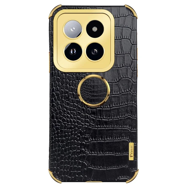 For Xiaomi 14 Pro Case Crocodile Texture Leather+TPU Phone Cover with Ring Kickstand
