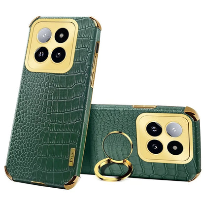 For Xiaomi 14 Pro Case Crocodile Texture Leather+TPU Phone Cover with Ring Kickstand
