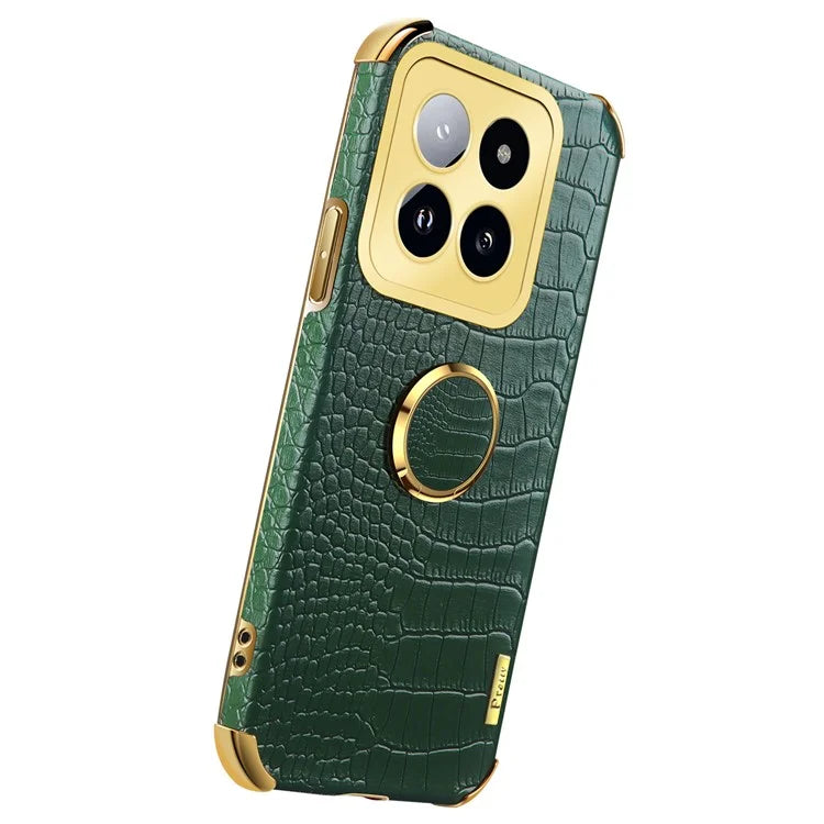 For Xiaomi 14 Pro Case Crocodile Texture Leather+TPU Phone Cover with Ring Kickstand