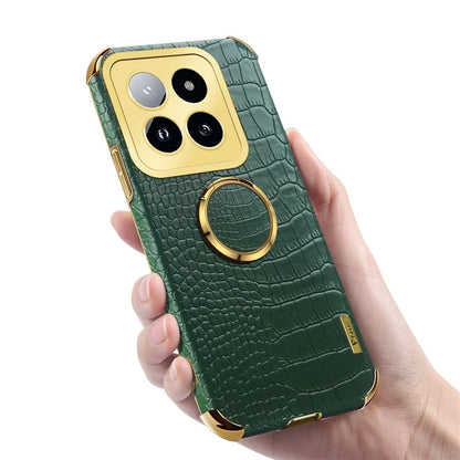 For Xiaomi 14 Pro Case Crocodile Texture Leather+TPU Phone Cover with Ring Kickstand