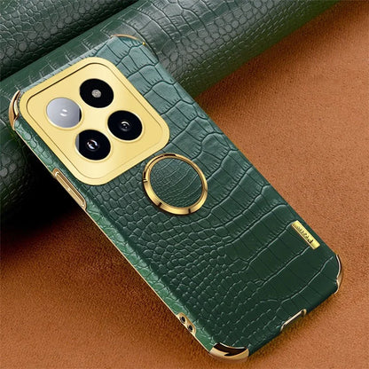 For Xiaomi 14 Pro Case Crocodile Texture Leather+TPU Phone Cover with Ring Kickstand
