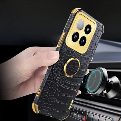 For Xiaomi 14 Pro Case Crocodile Texture Leather+TPU Phone Cover with Ring Kickstand