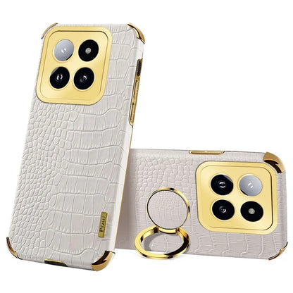 For Xiaomi 14 Pro Case Crocodile Texture Leather+TPU Phone Cover with Ring Kickstand