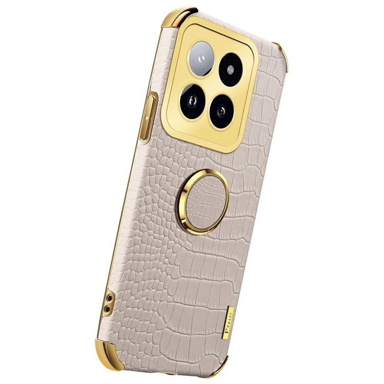 For Xiaomi 14 Pro Case Crocodile Texture Leather+TPU Phone Cover with Ring Kickstand