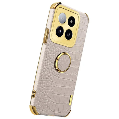 For Xiaomi 14 Pro Case Crocodile Texture Leather+TPU Phone Cover with Ring Kickstand