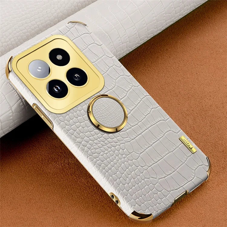 For Xiaomi 14 Pro Case Crocodile Texture Leather+TPU Phone Cover with Ring Kickstand