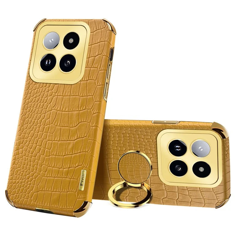 For Xiaomi 14 Pro Case Crocodile Texture Leather+TPU Phone Cover with Ring Kickstand