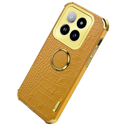 For Xiaomi 14 Pro Case Crocodile Texture Leather+TPU Phone Cover with Ring Kickstand