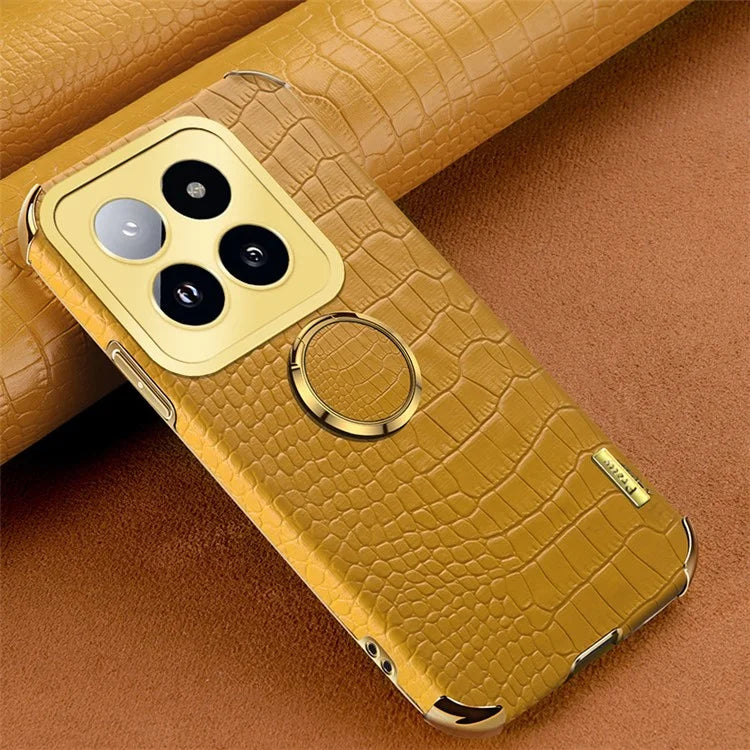 For Xiaomi 14 Pro Case Crocodile Texture Leather+TPU Phone Cover with Ring Kickstand