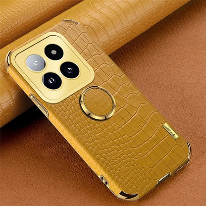 For Xiaomi 14 Pro Case Crocodile Texture Leather+TPU Phone Cover with Ring Kickstand