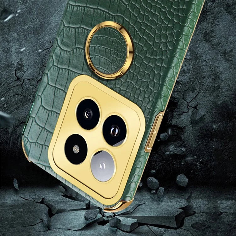 For Xiaomi 14 Pro Case Crocodile Texture Leather+TPU Phone Cover with Ring Kickstand