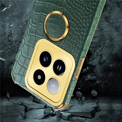 For Xiaomi 14 Pro Case Crocodile Texture Leather+TPU Phone Cover with Ring Kickstand