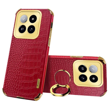 For Xiaomi 14 Pro Case Crocodile Texture Leather+TPU Phone Cover with Ring Kickstand