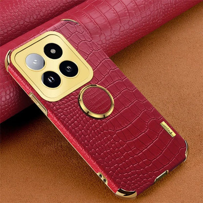For Xiaomi 14 Pro Case Crocodile Texture Leather+TPU Phone Cover with Ring Kickstand