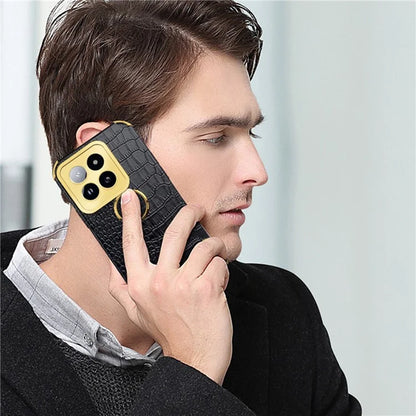 For Xiaomi 14 Pro Case Crocodile Texture Leather+TPU Phone Cover with Ring Kickstand