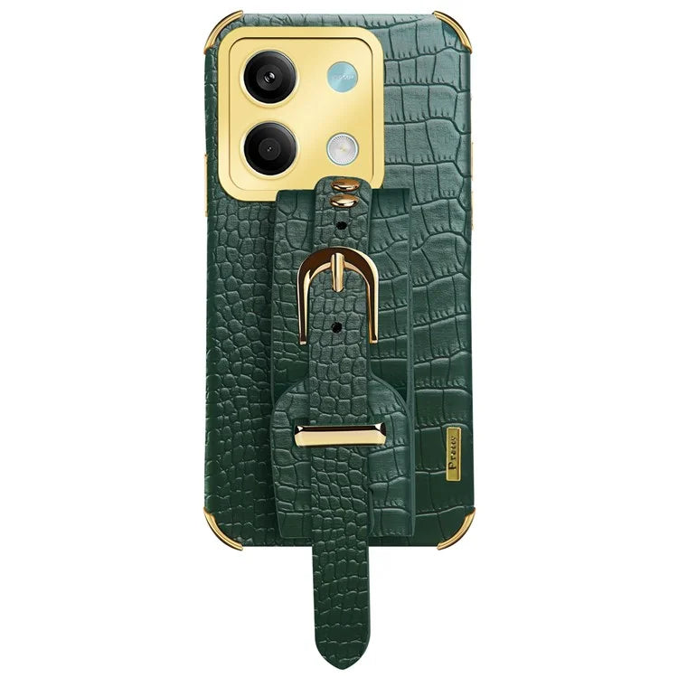 For Xiaomi Redmi Note 13 5G Case 6D Electroplating PU Leather+TPU Phone Cover with Wristband Kickstand