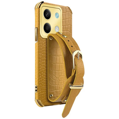 For Xiaomi Redmi Note 13 5G Case 6D Electroplating PU Leather+TPU Phone Cover with Wristband Kickstand