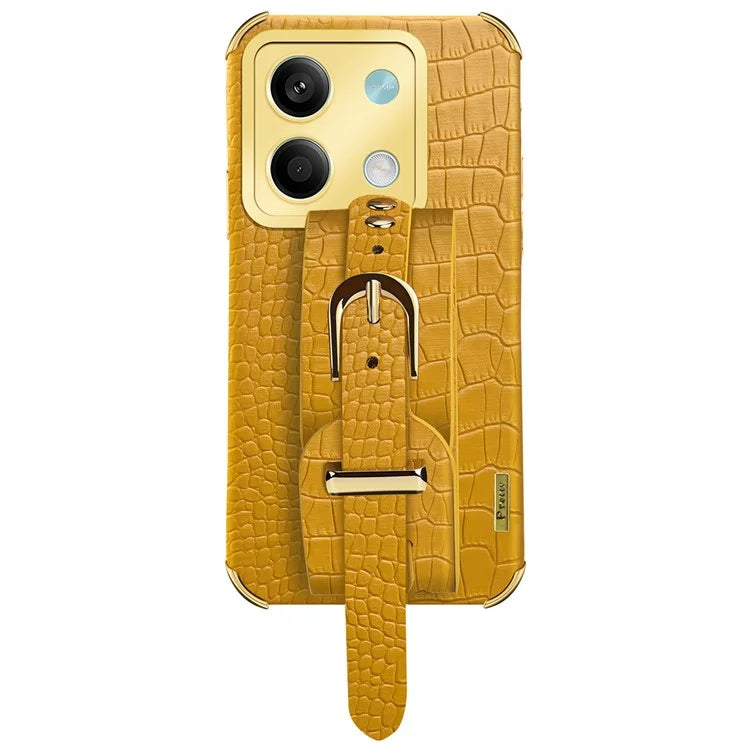 For Xiaomi Redmi Note 13 5G Case 6D Electroplating PU Leather+TPU Phone Cover with Wristband Kickstand