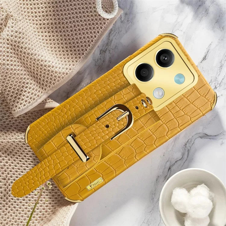 For Xiaomi Redmi Note 13 5G Case 6D Electroplating PU Leather+TPU Phone Cover with Wristband Kickstand
