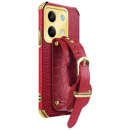 For Xiaomi Redmi Note 13 5G Case 6D Electroplating PU Leather+TPU Phone Cover with Wristband Kickstand