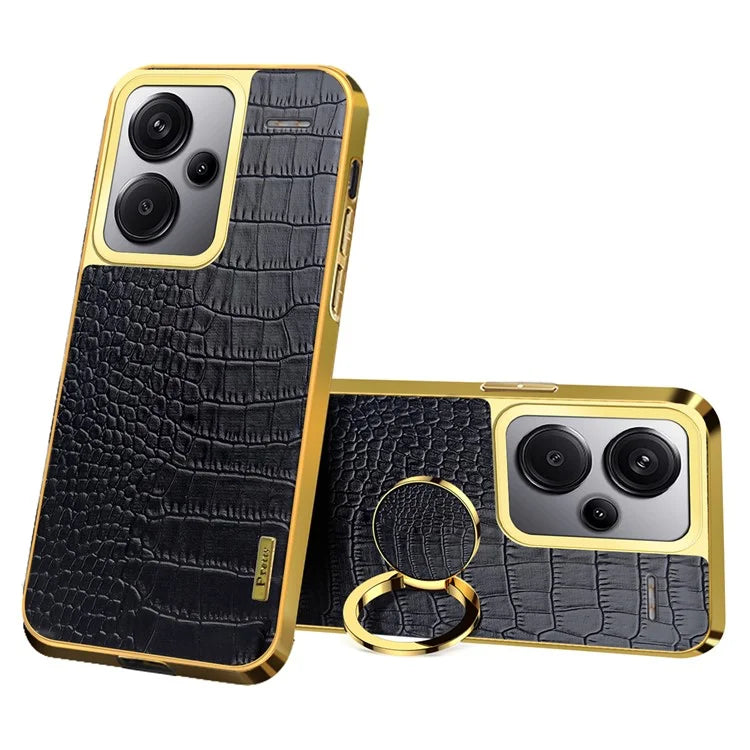 For Xiaomi Redmi Note 13 Pro+ 5G Case Leather+TPU Crocodile Texture Ring Kickstand Phone Back Shell