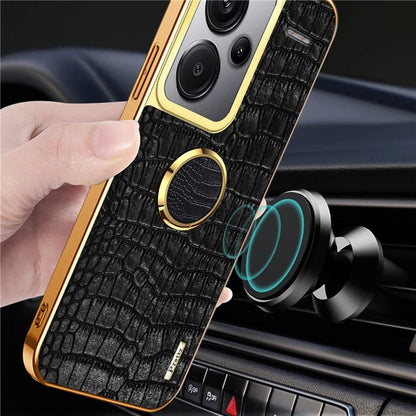 For Xiaomi Redmi Note 13 Pro+ 5G Case Leather+TPU Crocodile Texture Ring Kickstand Phone Back Shell