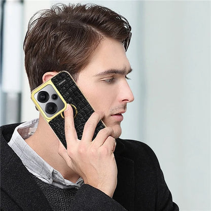 For Xiaomi Redmi Note 13 Pro+ 5G Case Leather+TPU Crocodile Texture Ring Kickstand Phone Back Shell