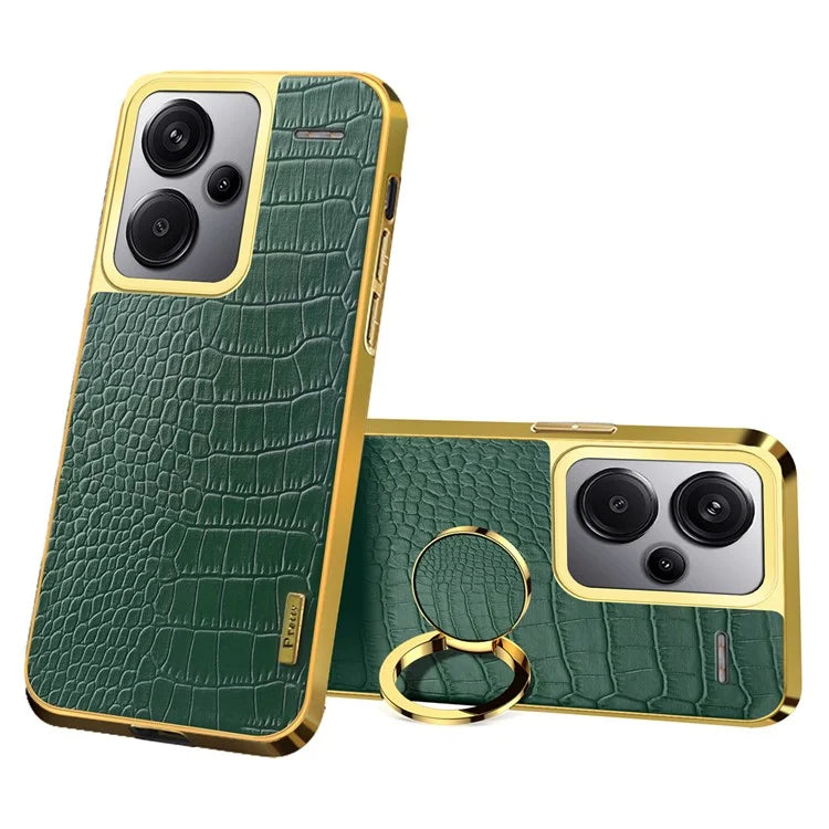 For Xiaomi Redmi Note 13 Pro+ 5G Case Leather+TPU Crocodile Texture Ring Kickstand Phone Back Shell